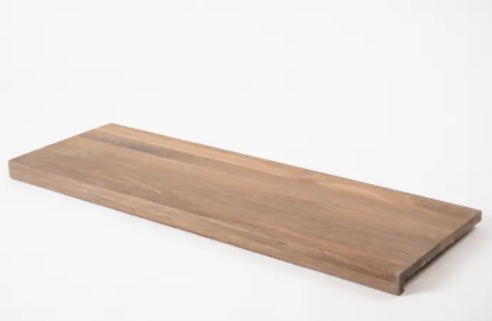 Stair tread Solid smoked Oak Hardwood step with overhang, 20 mm, prime grade, white oiled