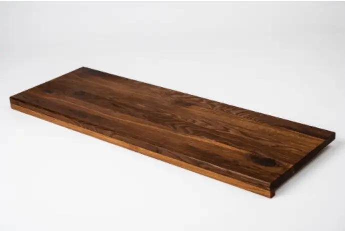 Stair tread Solid smoked Oak Hardwood with overhang, Rustic grade, 20 mm, natural oiled