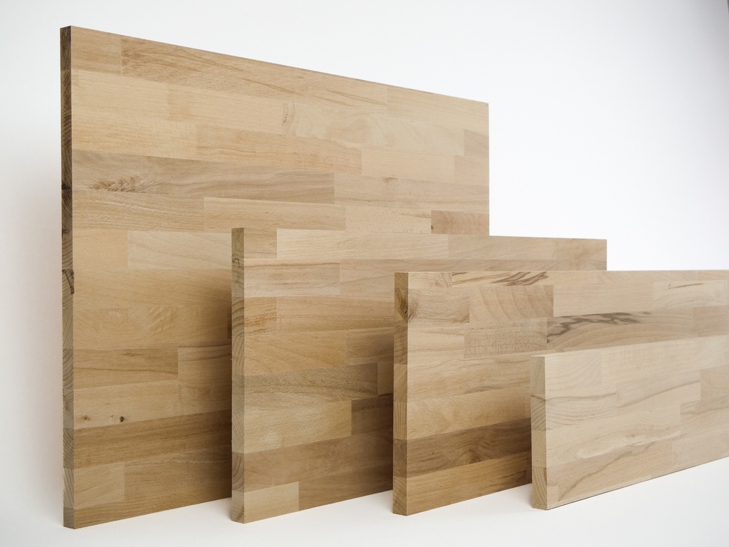 Solid edge glued panel DIY Beech Redheart A/C, finger jointed lamellas with fixed width, 19 mm